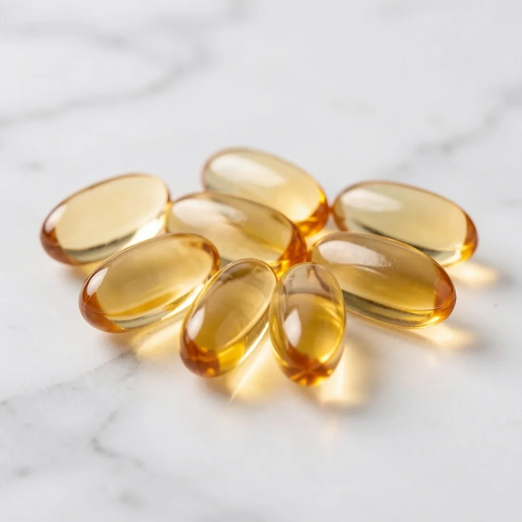 CoQ10 supplement capsules on a clean surface